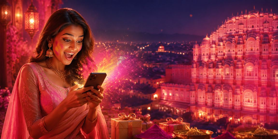 Mobile casino gaming during Holi festival in Jaipur